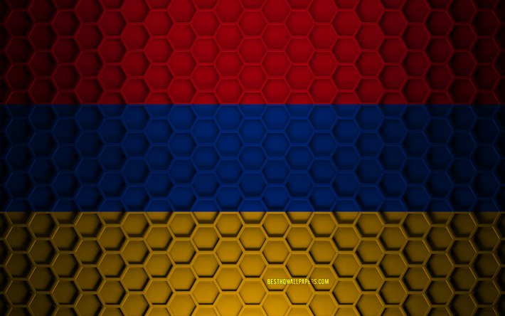 armenien flagge, 3d sechsecke textur, armenien, 3d textur, armenien 3d flagge, metall textur, flagge von armenien