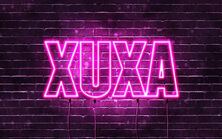Xuxa, 4k, bakgrundsbilder med namn, kvinnliga namn, Xuxa namn, lila neonljus, Grattis p&#229; f&#246;delsedagen Xuxa, popul&#228;ra arabiska kvinnliga namn, bild med Xuxa namn