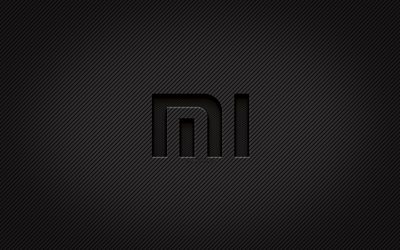 Logo xiaomi in carbonio, 4k, arte grunge, sfondo in carbonio, creativo, logo nero Xiaomi, logo Xiaomi, Xiaomi