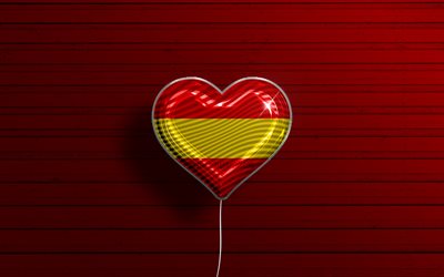 Karlsruhe&#39;yi Seviyorum, 4k, ger&#231;ek&#231;i balonlar, kırmızı ahşap arka plan, Alman şehirleri, Karlsruhe bayrağı, Almanya, bayraklı balon, Karlsruhe, Karlsruhe G&#252;n&#252;