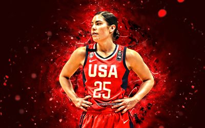 Kelsey Plum, 4k, equipe nacional feminina de basquete dos EUA, luzes de n&#233;on vermelhas, basquete, Kelsey Christine Plum, criativo, Kelsey Plum 4K