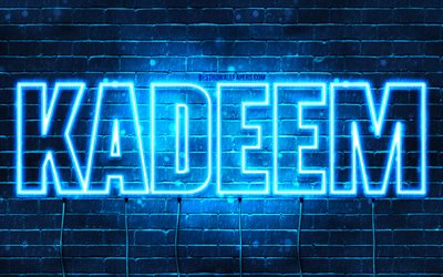 Kadeem, 4k, wallpapers with names, Kadeem name, blue neon lights, Happy Birthday Kadeem, popular arabic male names, picture with Kadeem name
