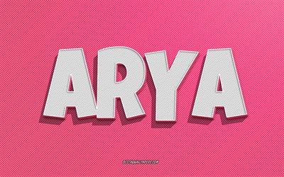 Arya, pink lines background, wallpapers with names, Arya name, female names, Arya greeting card, line art, picture with Arya name