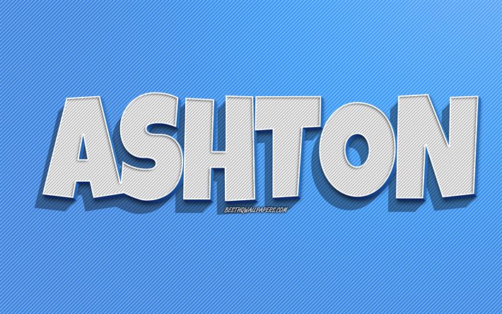 Ashton, blå linjer bakgrund, bakgrundsbilder med namn, Ashton namn, manliga namn, Ashton gratulationskort, konturteckningar, bild med Ashton namn