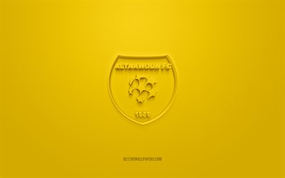 Al-Taawoun FC, creative 3D logo, yellow background, SPL, Saudi Arabian football Club, Saudi Professional League, Buraidah, Saudi Arabia, 3d art, football, Al-Taawoun FC 3d logo
