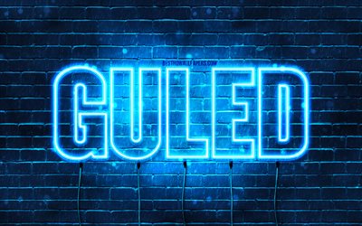 Guled, 4k, wallpapers with names, Guled name, blue neon lights, Happy Birthday Guled, popular arabic male names, picture with Guled name