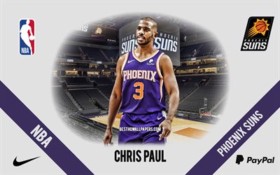 Chris Paul, Phoenix Suns, jogador americano de basquete, NBA, retrato, EUA, basquete, Phoenix Suns Arena, logotipo do Phoenix Suns, Christopher Emmanuel Paul