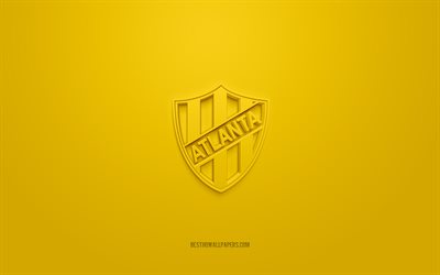 Club Atlanta, luova 3D-logo, keltainen tausta, Argentiinan jalkapallojoukkue, Primera B Nacional, Buenos Aires, Argentiina, 3d-taide, jalkapallo, Club Atlanta 3d-logo