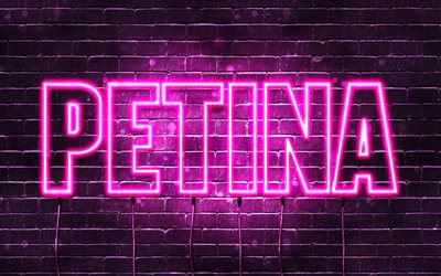 Petina, 4k, wallpapers with names, female names, Petina name, purple neon lights, Happy Birthday Petina, popular arabic female names, picture with Petina name