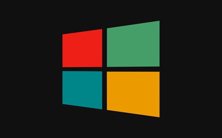 Logo colorato di Windows 10, 4k, minimalismo, creativo, sfondi grigi, logo di Windows 10, sistema operativo, Windows 10