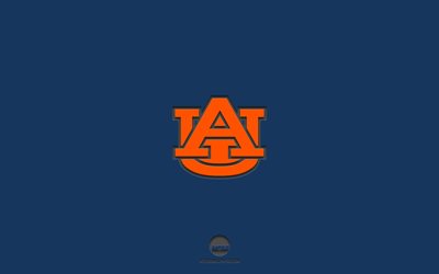 Auburn Tigers, fundo azul, time de futebol americano, emblema do Auburn Tigers, NCAA, Alabama, EUA, futebol americano, logotipo do Auburn Tigers