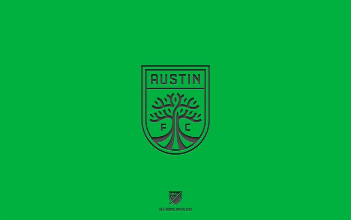 Austin FC, gr&#246;n bakgrund, amerikanskt fotbollslag, Austin FC-emblem, MLS, Texas, USA, fotboll, Austin FC-logotyp