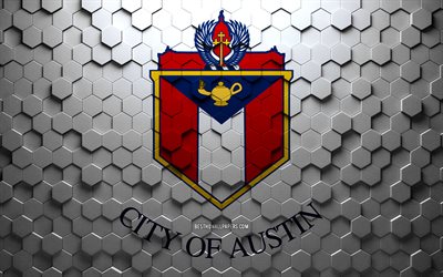 Drapeau d&#39;Austin, art en nid d&#39;abeille, drapeau des hexagones d&#39;Austin, Austin, art des hexagones 3d, drapeau d&#39;Austin