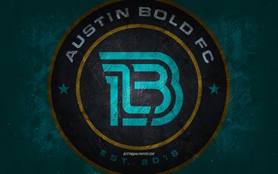 Austin Bold FC, American soccer team, turquoise background, Austin Bold FC logo, grunge art, USL, soccer, Austin Bold FC emblem