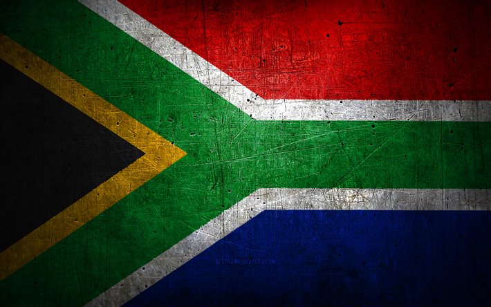 South African metal flag, grunge art, African countries, Day of South Africa, national symbols, South Africa flag, metal flags, Flag of South Africa, Africa, South African flag, South Africa