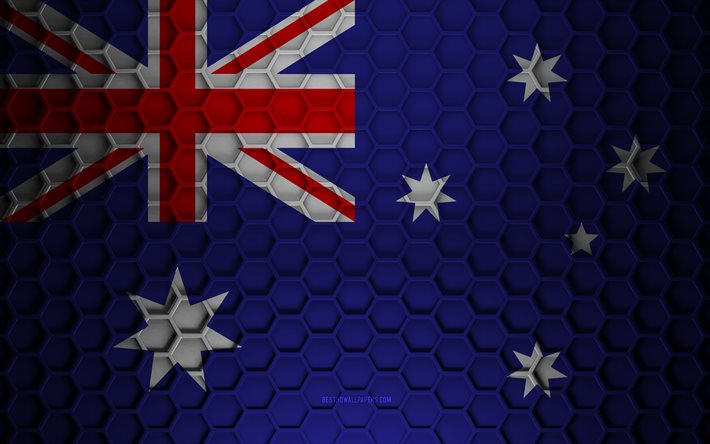 Bandiera dell&#39;Australia, trama di esagoni 3d, Australia, trama 3d, bandiera dell&#39;Australia 3d, trama metallica, bandiera dell&#39;Australia