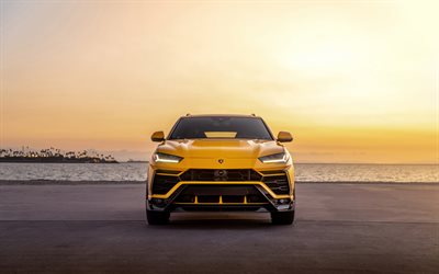 Vorsteiner Lamborghini Urus, 4k, tuning, 2021 bilar, framifrån, 2021 Lamborghini Urus, italienska bilar, Lamborghini, Yellow Urus