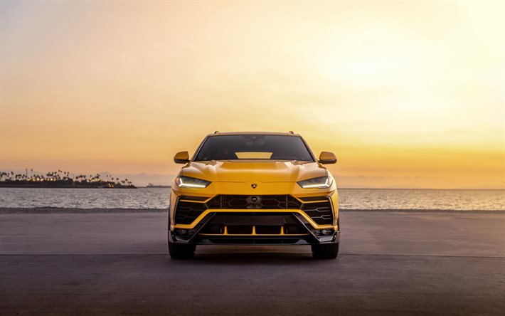 Vorsteiner Lamborghini Urus, 4k, tuning, 2021 voitures, vue de face, 2021 Lamborghini Urus, voitures italiennes, Lamborghini, Yellow Urus