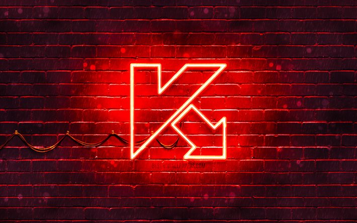 Kaspersky red logo, 4k, red brickwall, Kaspersky logo, antivirus software, Kaspersky neon logo, Kaspersky