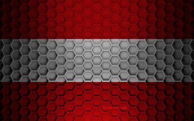 Drapeau de l&#39;Autriche, texture des hexagones 3d, Autriche, texture 3d, drapeau de l&#39;Autriche 3d, texture en m&#233;tal, drapeau de l&#39;Autriche