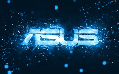 Asus mavi logo, 4k, mavi neon ışıklar, yaratıcı, mavi soyut arka plan, Asus logosu, markalar, Asus