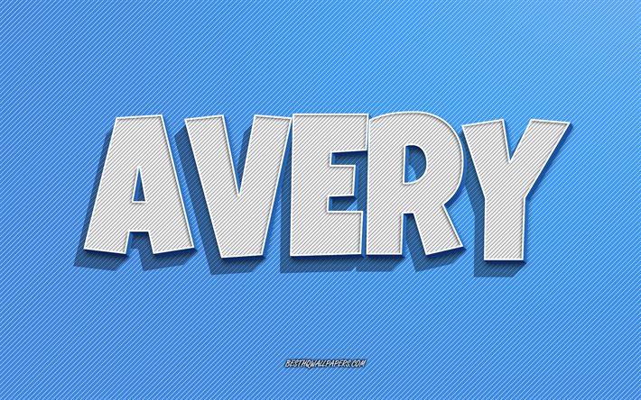 Avery, fond de lignes bleues, fonds d&#39;&#233;cran avec des noms, nom Avery, noms masculins, carte de voeux Avery, dessin au trait, photo avec nom Avery