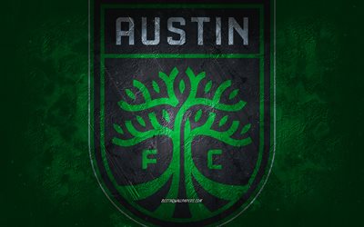 Austin FC, American soccer team, green stone background, Austin FC logo, grunge art, MLS, soccer, USA, Austin FC emblem