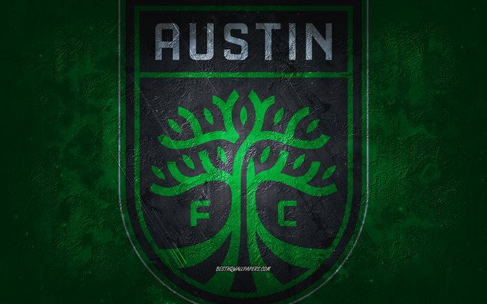 Austin FC, American soccer team, green stone background, Austin FC logo, grunge art, MLS, soccer, USA, Austin FC emblem