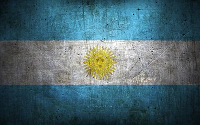 Argentinian metal flag, grunge art, South American countries, Day of Argentina, national symbols, Argentina flag, metal flags, Flag of Argentina, South America, Argentinian flag, Argentina