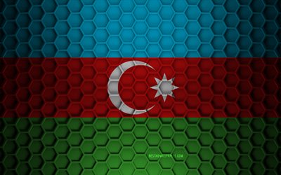 Bandiera dell&#39;Azerbaigian, struttura di esagoni 3d, Azerbaigian, struttura 3d, bandiera dell&#39;Azerbaigian 3d, struttura del metallo, bandiera dell&#39;Azerbaigian