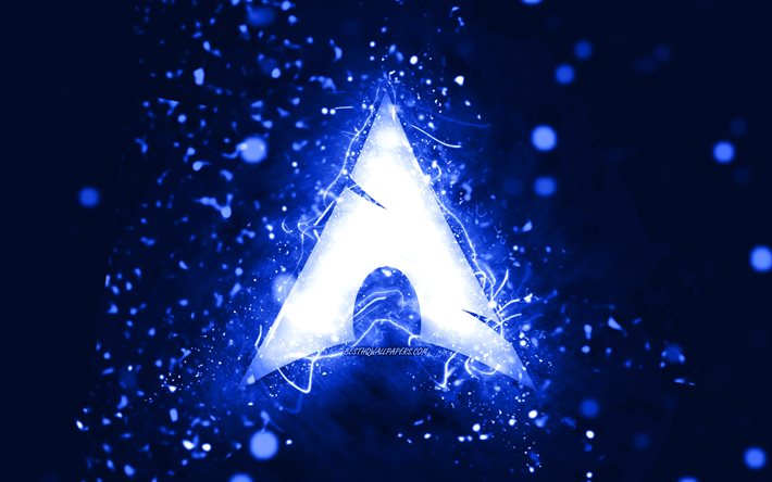 manjaro dunkelblaues logo, 4k, dunkelblaue neonlichter, linux, kreativ, dunkelblauer abstrakter hintergrund, manjaro-logo, os, manjaro