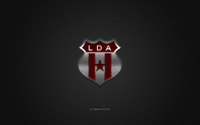 Liga Deportiva Alajuelense, club de football du Costa Rica, logo rouge, fond gris en fibre de carbone, Liga FPD, football, El Llano, Costa Rica, logo Liga Deportiva Alajuelense