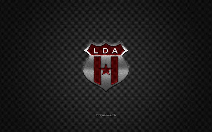 Liga Deportiva Alajuelense, Costa Rican football club, red logo, gray carbon fiber background, Liga FPD, football, El Llano, Costa Rica, Liga Deportiva Alajuelense logo