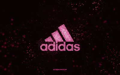 Adidas glitter logo, 4k, black background, Adidas logo, pink glitter art, Nike, creative art, Adidas pink glitter logo