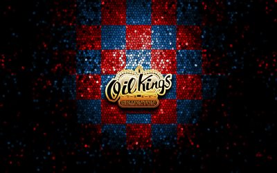 edmonton oil kings, glitzer-logo, whl, rot-blau karierter hintergrund, hockey, kanadisches hockeyteam, edmonton oil kings-logo, mosaikkunst, kanadische hockeyliga