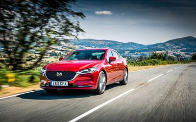 Mazda6, 2018両, motion blur, 英国-スペック, マツダ6セダン, 赤マツダ6, マツダ
