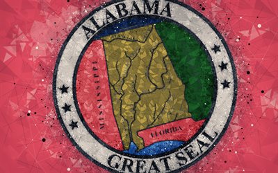 Seal of Alabama, 4k, emblem, geomeric art, Alabama State Seal, American states, creative art, Alabama, USA, state symbols USA