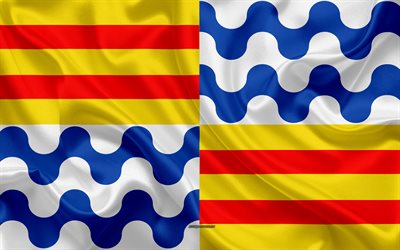 Bandeira de Badalona, 4k, textura de seda, Cidade espanhola, seda colorida bandeira, Badalona bandeira, Espanha, arte, Europa, Badalona