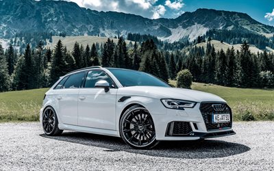HAYIR, ayarlama, 4k, Audi RS3 A5, 2018 araba, yol, beyaz RS3 A5, Alman otomobil, Audi