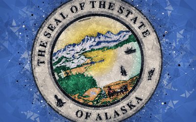 فقمة ألاسكا, 4k, شعار, الهندسية الفنية, ألاسكا الدولة الختم, الدول الأمريكية ،, الفنون الإبداعية, ألاسكا, الولايات المتحدة الأمريكية, رموز الدولة الولايات المتحدة الأمريكية