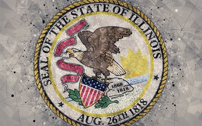 Seal of Illinois, 4k, emblem, geometric art, Illinois State Seal, American states, creative art, Illinois, USA, state symbols USA