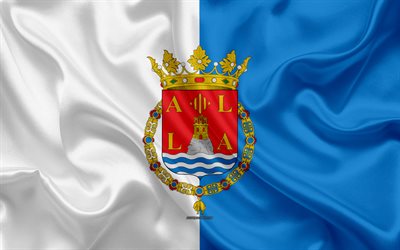 Bandeira de Alicante, 4k, textura de seda, Cidade espanhola, branca de seda azul da bandeira, Alicante bandeira, Espanha, arte, Europa, Alicante