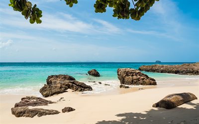 praia, Bora Bora, ilha tropical, oceano, ver&#227;o, areia, marinha