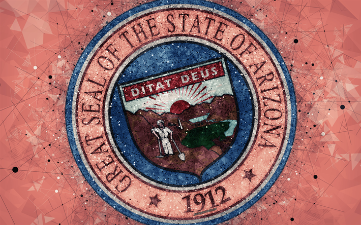 Seal of Arizona, 4k, emblem, geometric art, Arizona State Seal, American states, creative art, Arizona, USA, state symbols USA