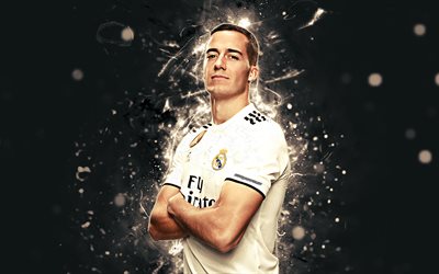 Lucas Vazquez, 4k, kausi 2018-2019, jalkapalloilijat, neon valot, Real Madrid, Vazquez, jalkapallo, fan art, Liiga, Galacticos