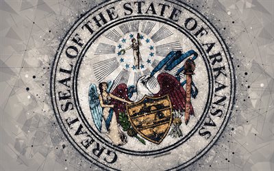 Seal of Arkansas, 4k, emblem, geometric art, Arkansas State Seal, American states, creative art, Arkansas, USA, state symbols USA