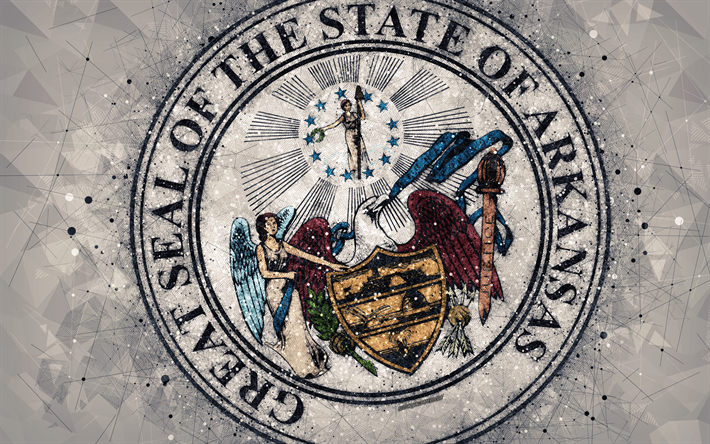 Guarnizione di Arkansas, 4k, emblema, arte geometrica, Arkansas Sigillo dello Stato, stati Americani, creativo, arte, Arkansas, USA i simboli di stato USA