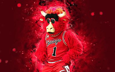 Benny the Bull, 4k, mascot, Chicago Bulls, basketball, abstract art, NBA, creative, USA, Chicago Bulls mascot, National Basketball Association, NBA mascots, official mascot