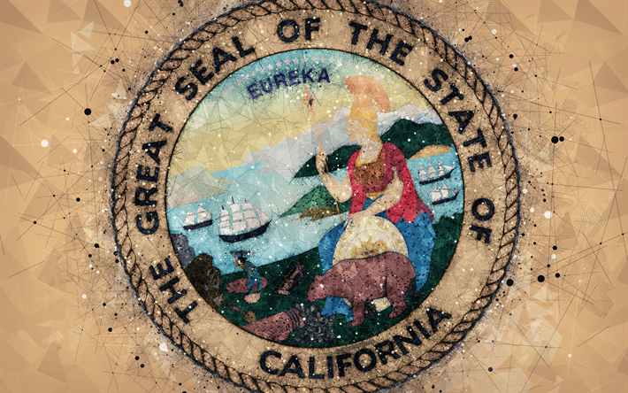 siegel von kalifornien, 4k, emblem, geometrische kunst, california state seal, us-bundesstaaten, kreative kunst, kalifornien, usa, staatliche symbole usa