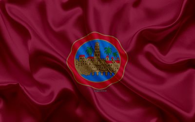 Drapeau de Cordoue, 4k, soie, texture, ville espagnole, violet drapeau de soie, de Cordoue, de drapeau, de l&#39;Espagne, de l&#39;art, de l&#39;Europe, Cordoue